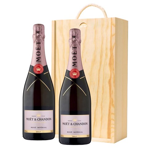 Moet & Chandon Rose Champagne 75cl Double Pine Wooden Gift Boxed (2x75cl)